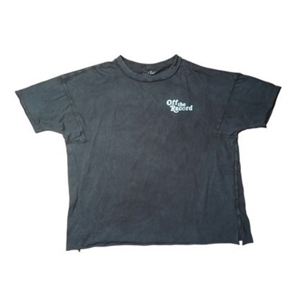 Aerie Off The Record Graphic T-Shirt Faded Black Oversized Cropped Tee Medium